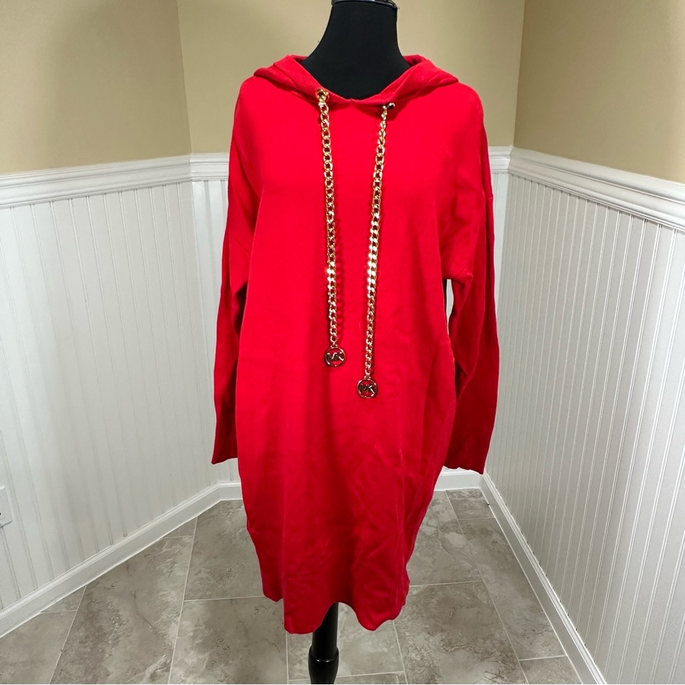 Michael Kors Red sweater dress with hood, size Large - Picture 2 of 16